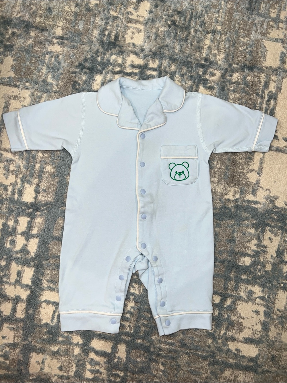 🩵🐻🧸Baby Blue One-Piece Romper pajama with Bear Pocket